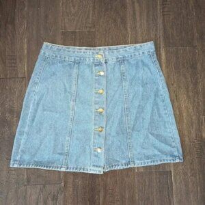Denim A-Line Skirt with Button Detail